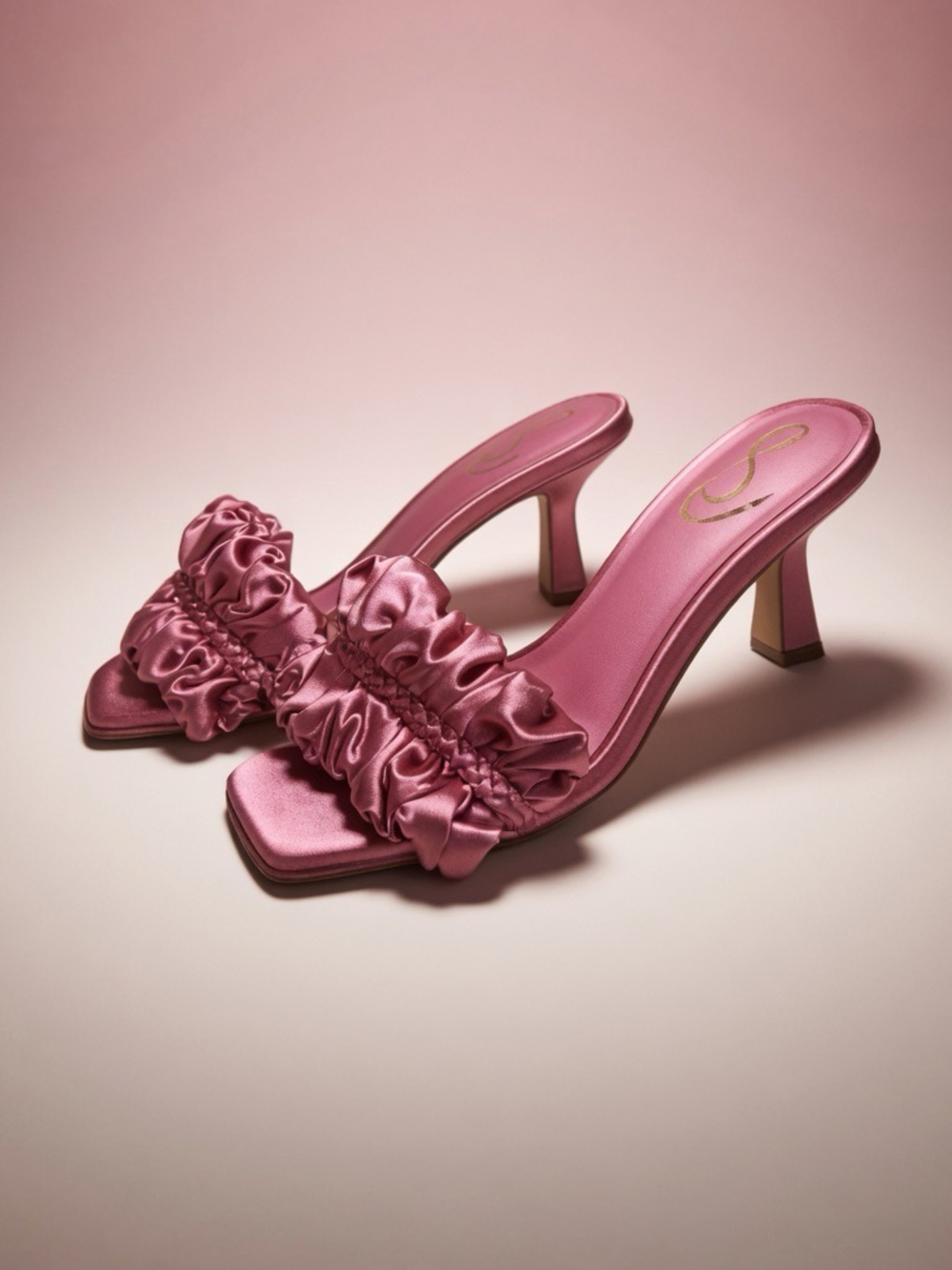 Sam Edelman Kady Heeled Mule Sandals - Carmine Rose Satin, Size 6 ✨ - Picture 7 of 7